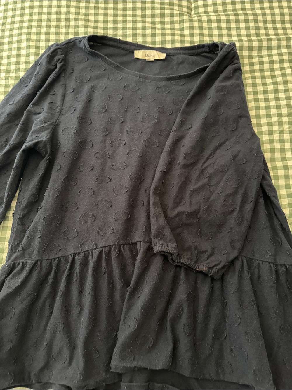 LOFT Navy Textured Peplum Top
